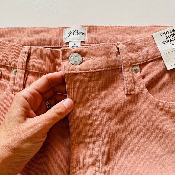 NWT J. Crew Pant Trouser Vintage Corduroy High Rise Straight Leg Slim Rose Blush - Picture 5 of 16